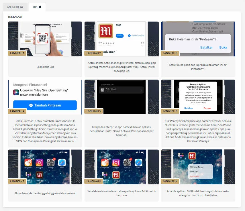Detail pemasangan aplikasi M88 di iOS