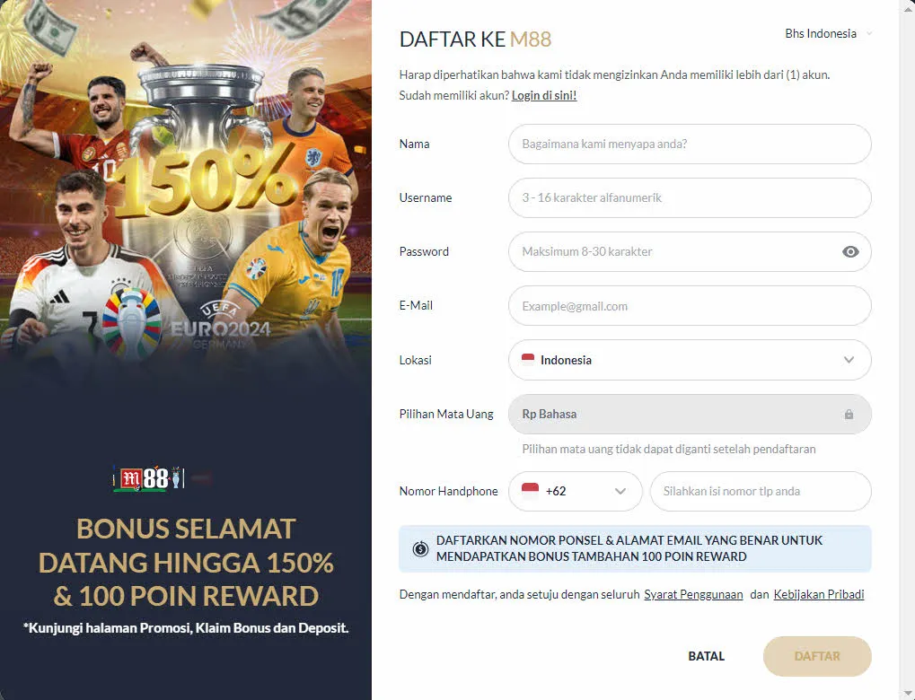 Daftar untuk berpartisipasi dalam permainan Poker dengan M88